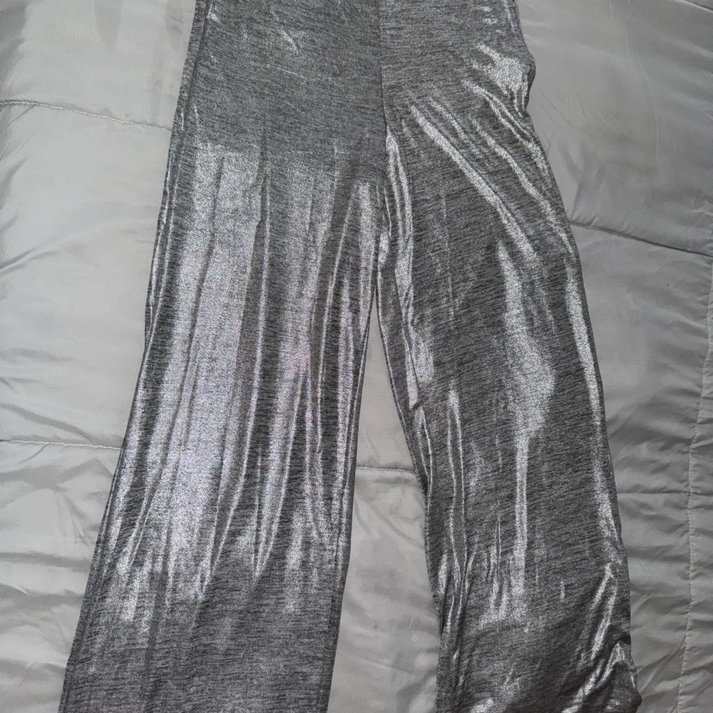 Shimmering Silver Wide-Leg Pants